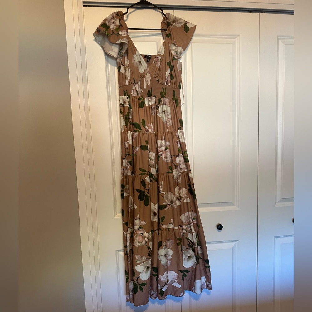 Express Floral Maxi Dress in Brown and White